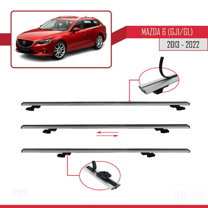 Compatible avec Mazda 6 III (GJ1/GL) 2013-2022 BASIC Model Barres de Toit Railing Porte-Bagages de Voiture Gris Aluminium 3 Barres