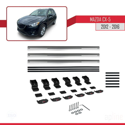 Compatible avec Mazda CX-5 I (KE) 2012-2016 BASIC Model Barres de Toit Railing Porte-Bagages de Voiture Gris Aluminium 3 Barres