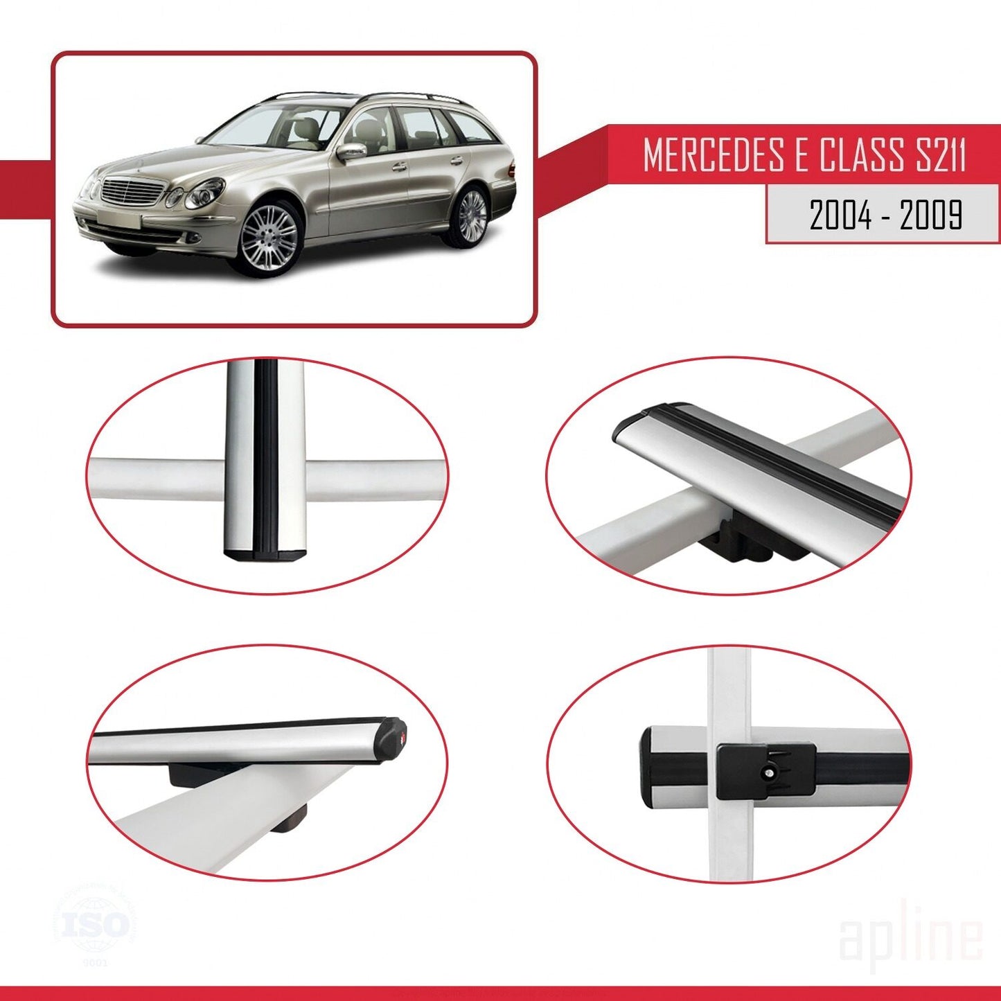 Compatible avec Mercedes Classe E 3 (S211) 2004-2009 BASIC Model Barres de Toit Railing Porte-Bagages de Voiture Gris Aluminium 3 Barres