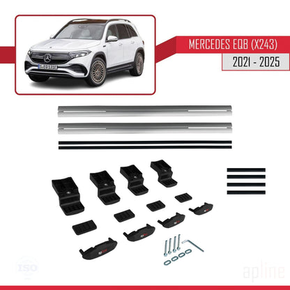 Compatible with Mercedes EQB (X243) 2021-2025 BASIC Model Car Roof Rack Cross Bar Grey Aluminium 2 Bars