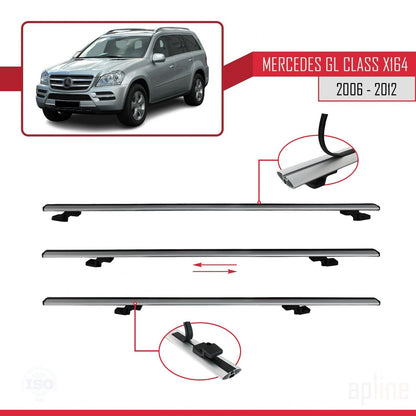Compatible avec Mercedes Classe GL (X164) 2006-2012 BASIC Model Barres de Toit Railing Porte-Bagages de Voiture Gris Aluminium 3 Barres