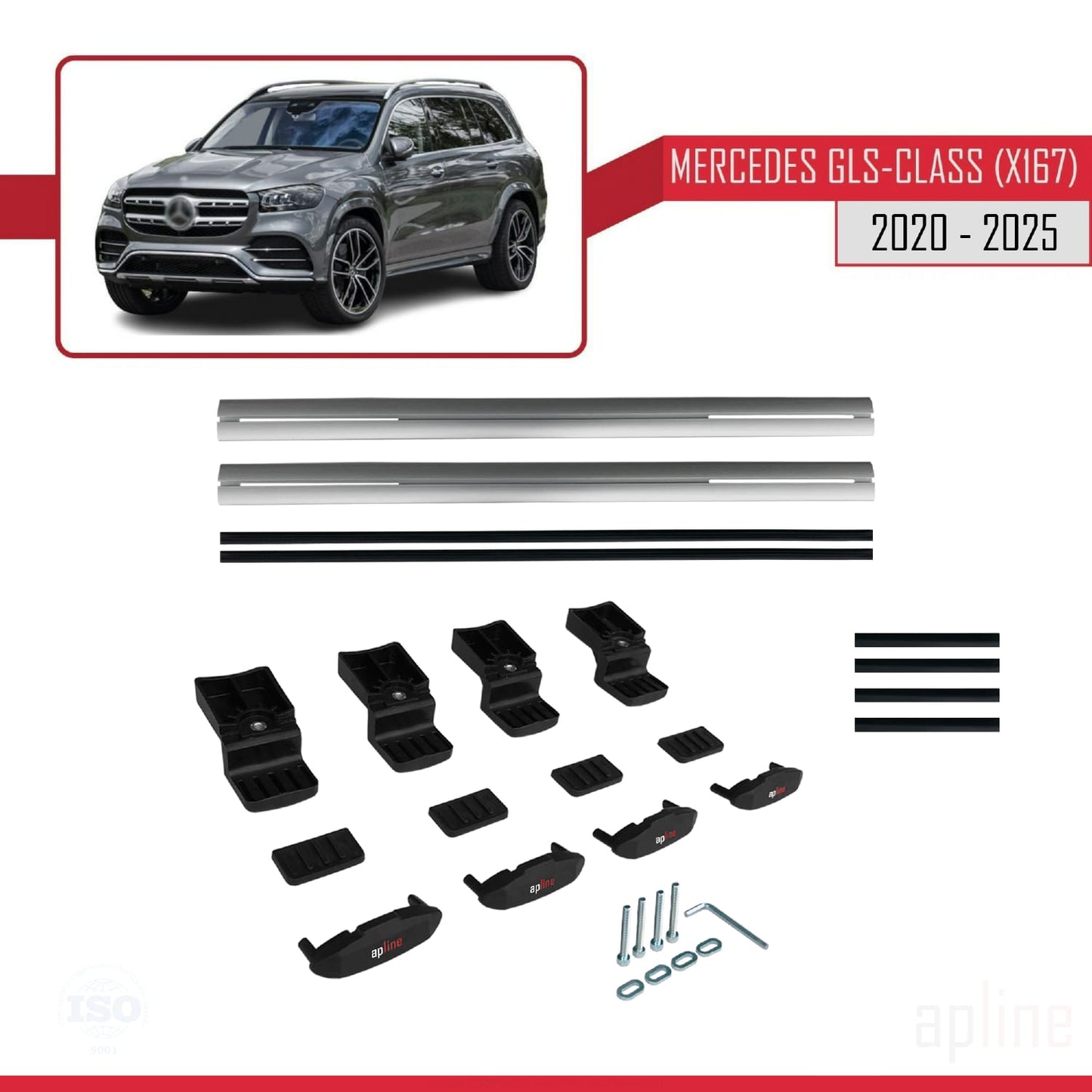 Compatible with Mercedes GLS Class (X167) 2020-2025 BASIC Model Car Roof Rack Cross Bar Grey Aluminium 2 Bars