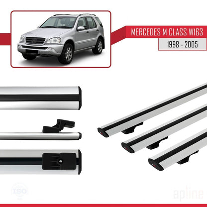 Compatible with Mercedes M Class (W163) 1998-2005 BASIC Model Car Roof Rack Cross Bar Grey Aluminium 3 Bars