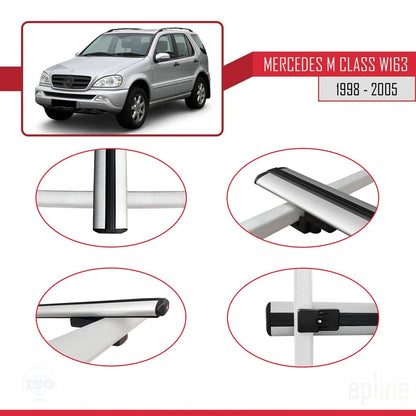 Compatible with Mercedes M Class (W163) 1998-2005 BASIC Model Car Roof Rack Cross Bar Grey Aluminium 3 Bars
