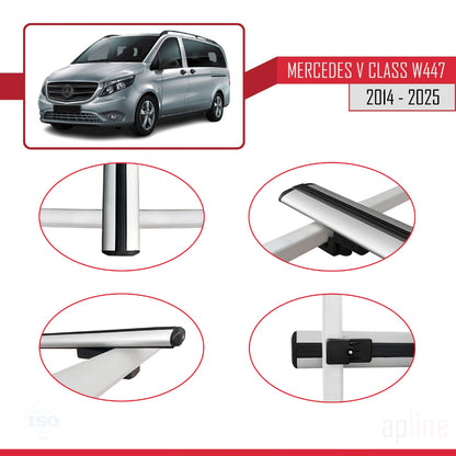 Compatible with Mercedes V Class 3 (W447) 2014-2025 BASIC Model Car Roof Rack Cross Bar Grey Aluminium 2 Bars