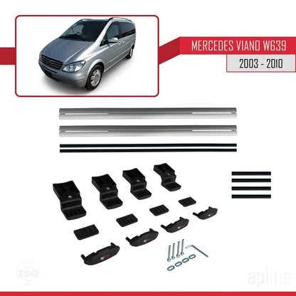 Compatible with Mercedes Viano 2 (W639) Pre-Facelift 2003-2010 BASIC Model Car Roof Rack Cross Bar Grey Aluminium 2 Bars