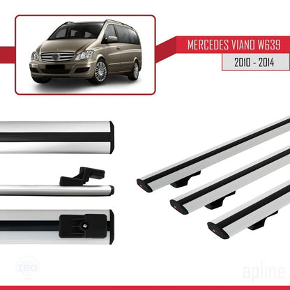 BASIC Model Dakdrager bagagedrager compatibel met Mercedes Viano 2 (W639) Post-Facelift 2010-2014 Spoorstaven Grijs Aluminium 3 Staven