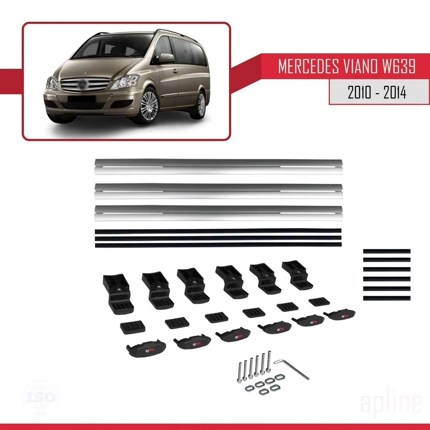 BASIC Model Dakdrager bagagedrager compatibel met Mercedes Viano 2 (W639) Post-Facelift 2010-2014 Spoorstaven Grijs Aluminium 3 Staven