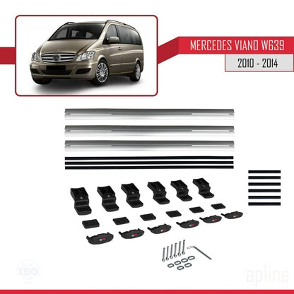 BASIC Model Dakdrager bagagedrager compatibel met Mercedes Viano 2 (W639) Post-Facelift 2010-2014 Spoorstaven Grijs Aluminium 3 Staven