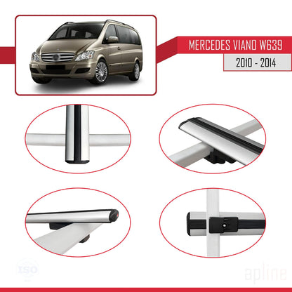 Compatible with Mercedes Viano 2 (W639) Post-Facelift 2010-2014 BASIC Model Car Roof Rack Cross Bar Grey Aluminium 4 Bars