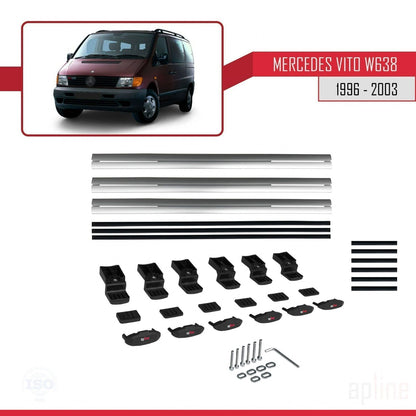 Compatible with Mercedes Vito (W638) 1996-2003 BASIC Model Car Roof Rack Cross Bar Grey Aluminium 3 Bars