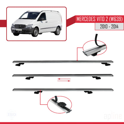 Compatible with Mercedes Vito 2 (W639) Post-Facelift 2010-2014 BASIC Model Car Roof Rack Cross Bar Grey Aluminium 3 Bars