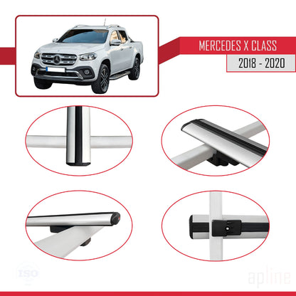 Compatible avec Mercedes Classe X (470) 2018-2020 BASIC Model Barres de Toit Railing Porte-Bagages de Voiture Gris Aluminium 2 Barres