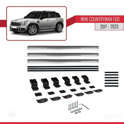 Compatible avec Mini Countryman 2 (F60) 2017-2023 BASIC Model Barres de Toit Railing Porte-Bagages de Voiture Gris Aluminium 3 Barres