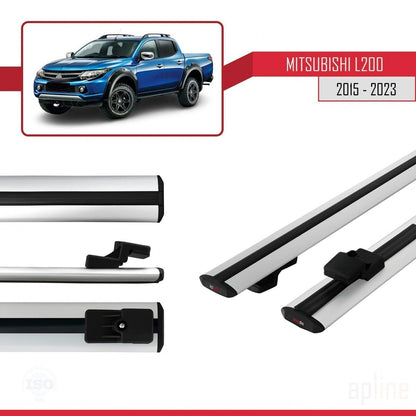 Compatible avec Mitsubishi L200 V 2015-2023 BASIC Model Barres de Toit Railing Porte-Bagages de Voiture Gris Aluminium 2 Barres