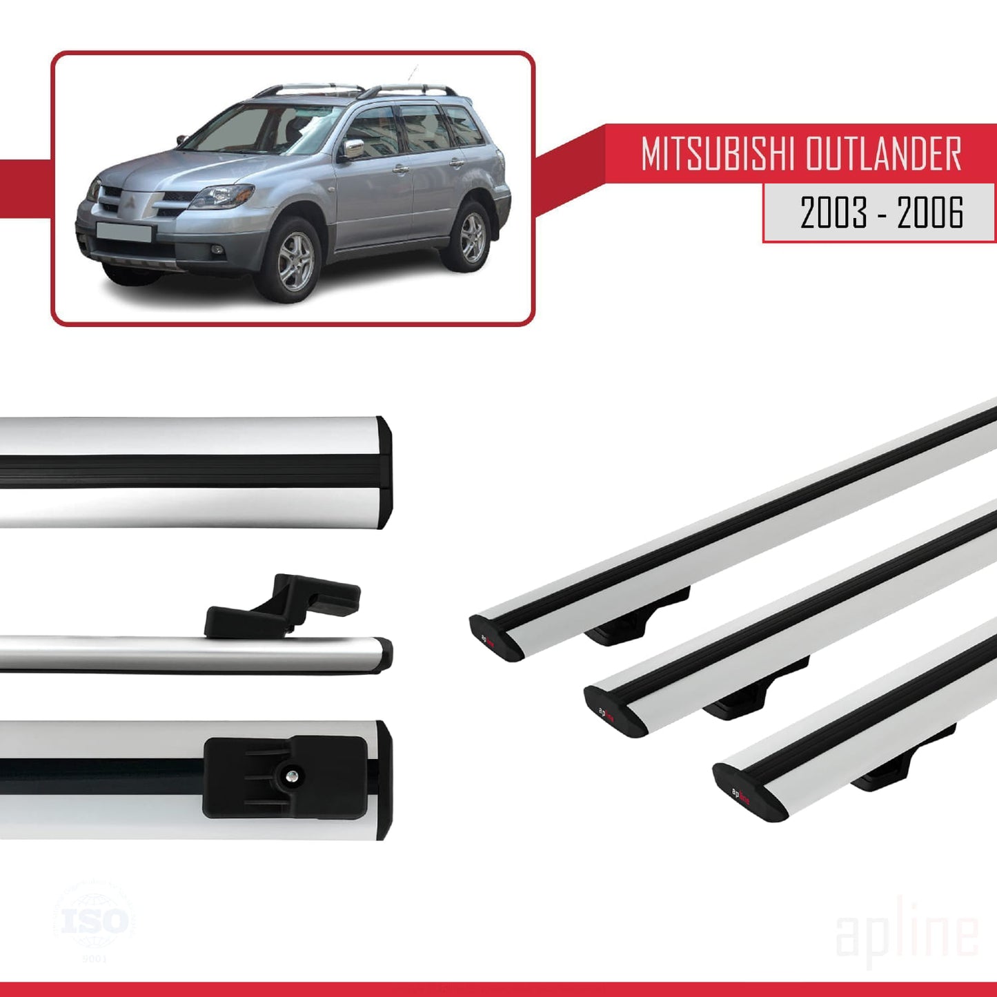 Compatible avec Mitsubishi Outlander 2003-2006 BASIC Model Barres de Toit Railing Porte-Bagages de Voiture Gris Aluminium 3 Barres