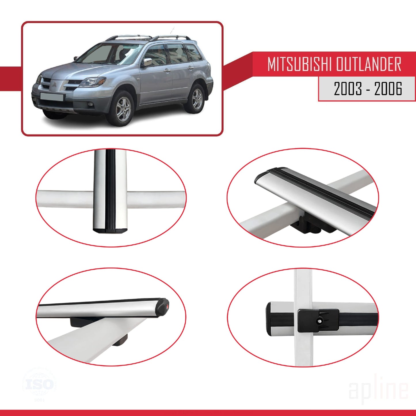 Compatible avec Mitsubishi Outlander 2003-2006 BASIC Model Barres de Toit Railing Porte-Bagages de Voiture Gris Aluminium 2 Barres