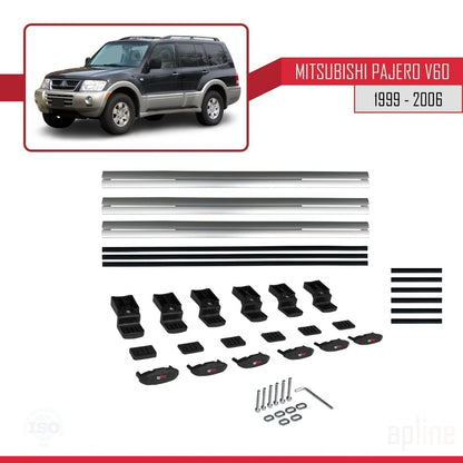 Compatible avec Mitsubishi Pajero (V60) 5 Kapı 1999-2006 BASIC Model Barres de Toit Railing Porte-Bagages de Voiture Gris Aluminium 3 Barres