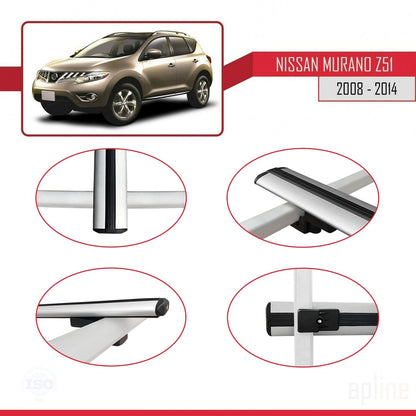 Compatible avec Nissan Murano 2 (Z51) 2008-2014 BASIC Model Barres de Toit Railing Porte-Bagages de Voiture Gris Aluminium 3 Barres