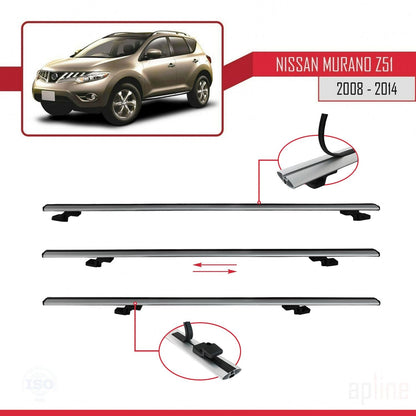 Compatible avec Nissan Murano 2 (Z51) 2008-2014 BASIC Model Barres de Toit Railing Porte-Bagages de Voiture Gris Aluminium 2 Barres