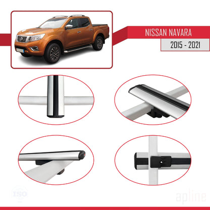 Compatible avec Nissan Navara 4 (D23) 2015-2021 BASIC Model Barres de Toit Railing Porte-Bagages de Voiture Gris Aluminium 3 Barres