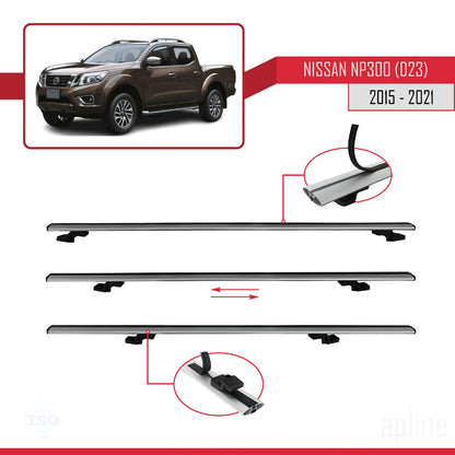 Compatible avec Nissan NP300 (D23) 2015-2021 BASIC Model Barres de Toit Railing Porte-Bagages de Voiture Gris Aluminium 2 Barres