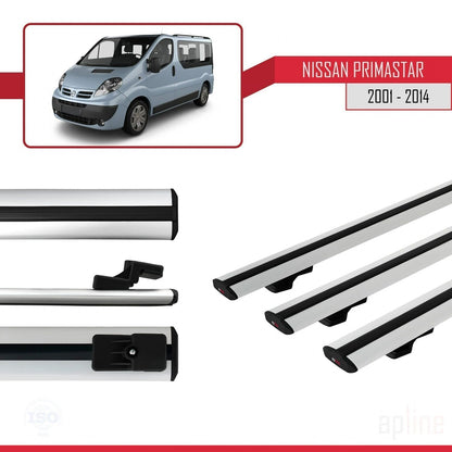 Compatible avec Nissan Primastar 2001-2014 BASIC Model Barres de Toit Railing Porte-Bagages de Voiture Gris Aluminium 3 Barres