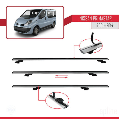 Compatible avec Nissan Primastar 2001-2014 BASIC Model Barres de Toit Railing Porte-Bagages de Voiture Gris Aluminium 4 Barres