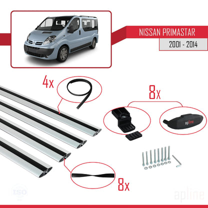 Compatible avec Nissan Primastar 2001-2014 BASIC Model Barres de Toit Railing Porte-Bagages de Voiture Gris Aluminium 4 Barres
