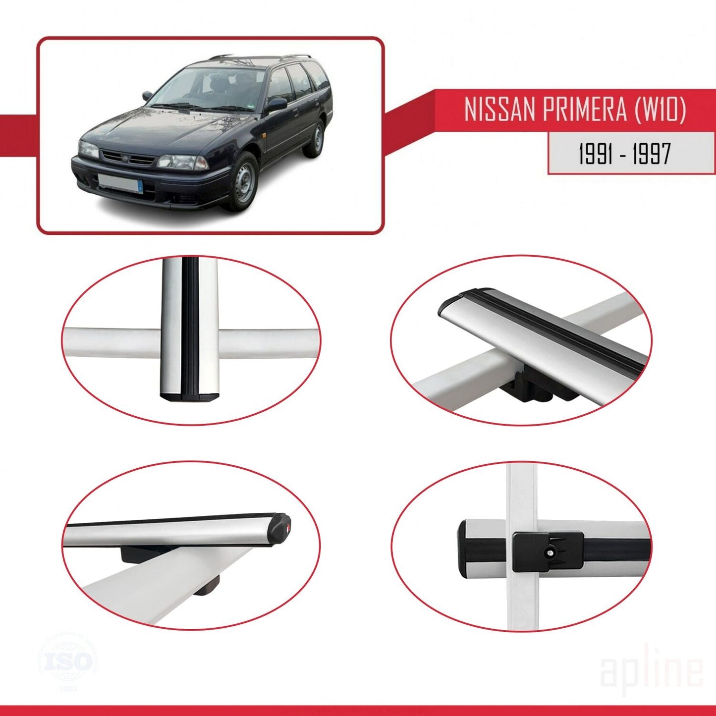 Compatible avec Nissan Primera (W10) Traveller 1991-1997 BASIC Model Barres de Toit Railing Porte-Bagages de Voiture Gris Aluminium 2 Barres