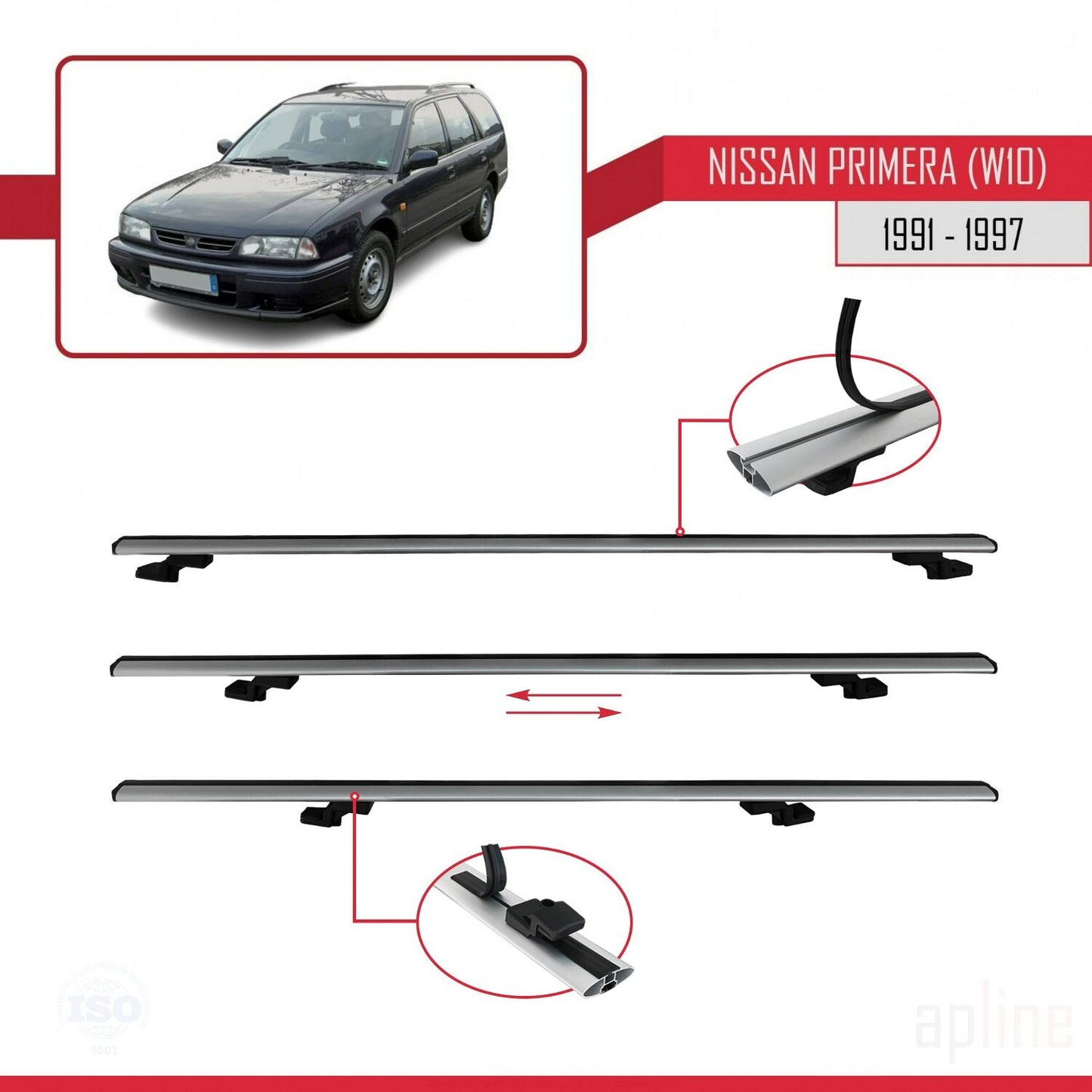 Compatible avec Nissan Primera (W10) Traveller 1991-1997 BASIC Model Barres de Toit Railing Porte-Bagages de Voiture Gris Aluminium 2 Barres