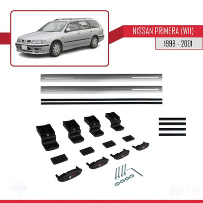 Compatible avec Nissan Primera 2 (W11) Traveller 1998-2001 BASIC Model Barres de Toit Railing Porte-Bagages de Voiture Gris Aluminium 2 Barres