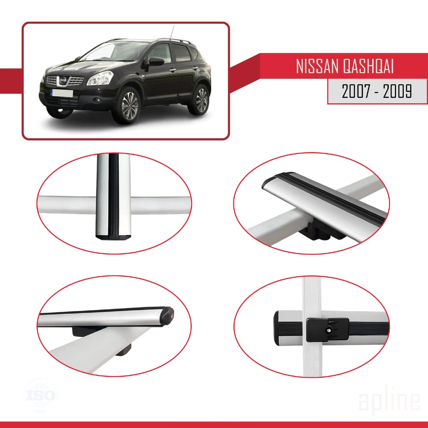 Compatible avec Nissan Qashqai (J10) Pre-Facelift 2007-2009 BASIC Model Barres de Toit Railing Porte-Bagages de Voiture Gris Aluminium 3 Barres