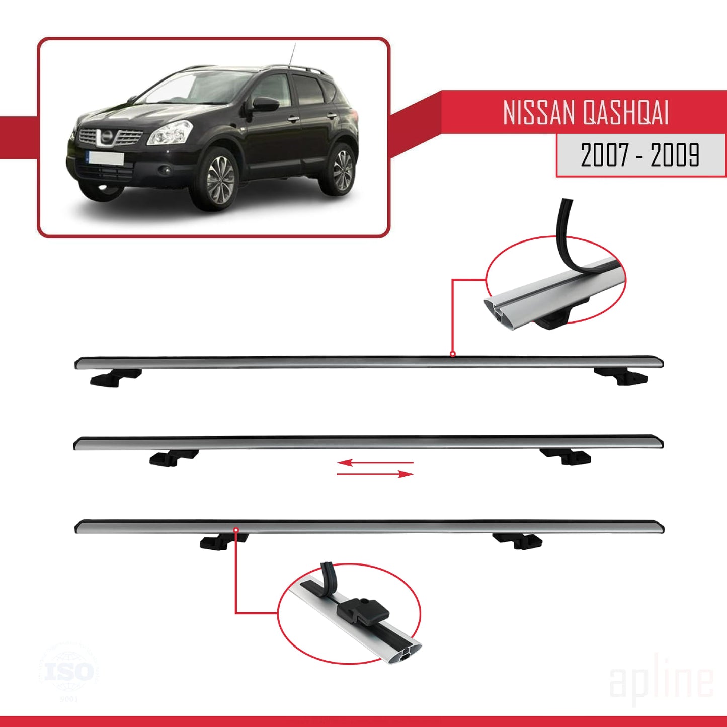 Compatible avec Nissan Qashqai (J10) Pre-Facelift 2007-2009 BASIC Model Barres de Toit Railing Porte-Bagages de Voiture Gris Aluminium 2 Barres