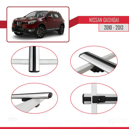 Compatible avec Nissan Qashqai (J10) Post-Facelift 2010-2013 BASIC Model Barres de Toit Railing Porte-Bagages de Voiture Gris Aluminium 2 Barres