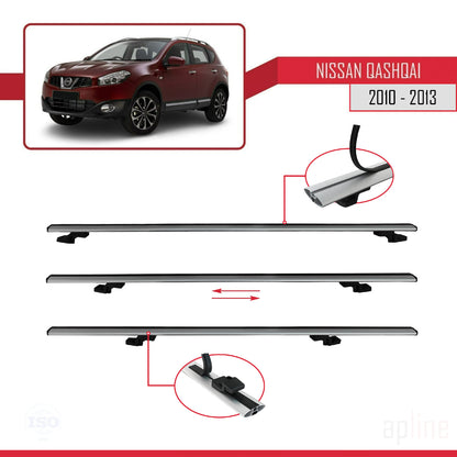 Compatible avec Nissan Qashqai (J10) Post-Facelift 2010-2013 BASIC Model Barres de Toit Railing Porte-Bagages de Voiture Gris Aluminium 2 Barres