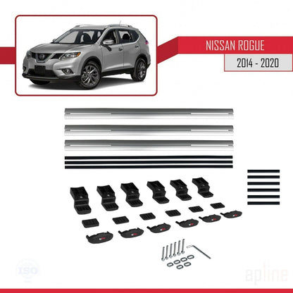 Compatible avec Nissan Rogue 2 (T32) 2014-2020 BASIC Model Barres de Toit Railing Porte-Bagages de Voiture Gris Aluminium 3 Barres