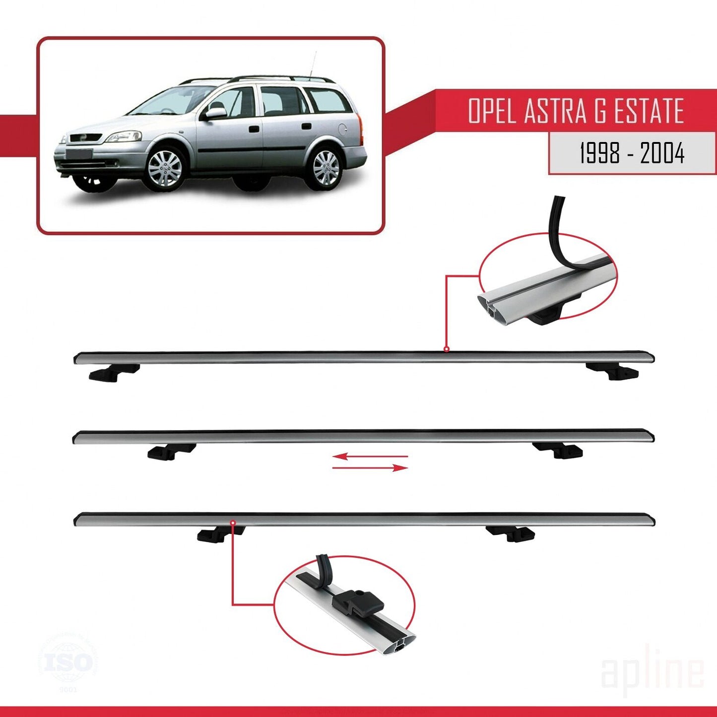 Compatible avec Opel Astra G (T98) Break 1998-2004 BASIC Model Barres de Toit Railing Porte-Bagages de Voiture Gris Aluminium 3 Barres