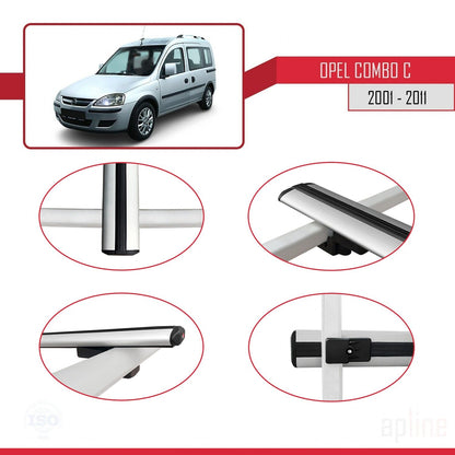 Compatible avec Opel Combo C 2001-2011 BASIC Model Barres de Toit Railing Porte-Bagages de Voiture Gris Aluminium 2 Barres