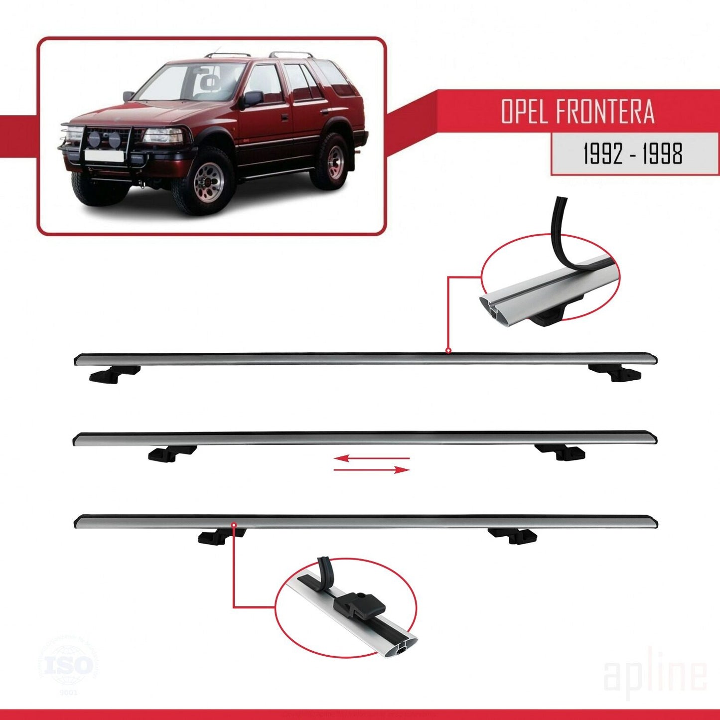 Compatible avec Opel Frontera 1992-1998 BASIC Model Barres de Toit Railing Porte-Bagages de Voiture Gris Aluminium 3 Barres