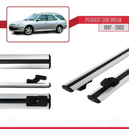 Compatible with Peugeot 306 SW 1997-2002 BASIC Model Car Roof Rack Cross Bar Grey Aluminium 2 Bars