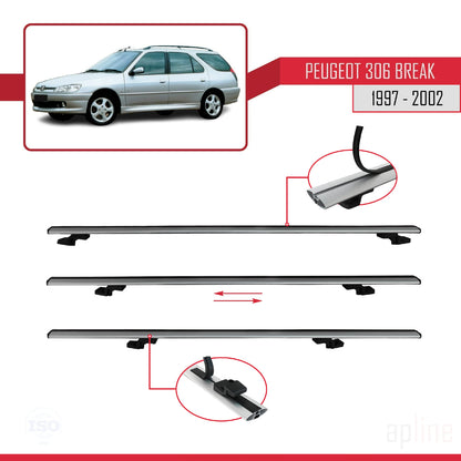 Compatible with Peugeot 306 SW 1997-2002 BASIC Model Car Roof Rack Cross Bar Grey Aluminium 2 Bars
