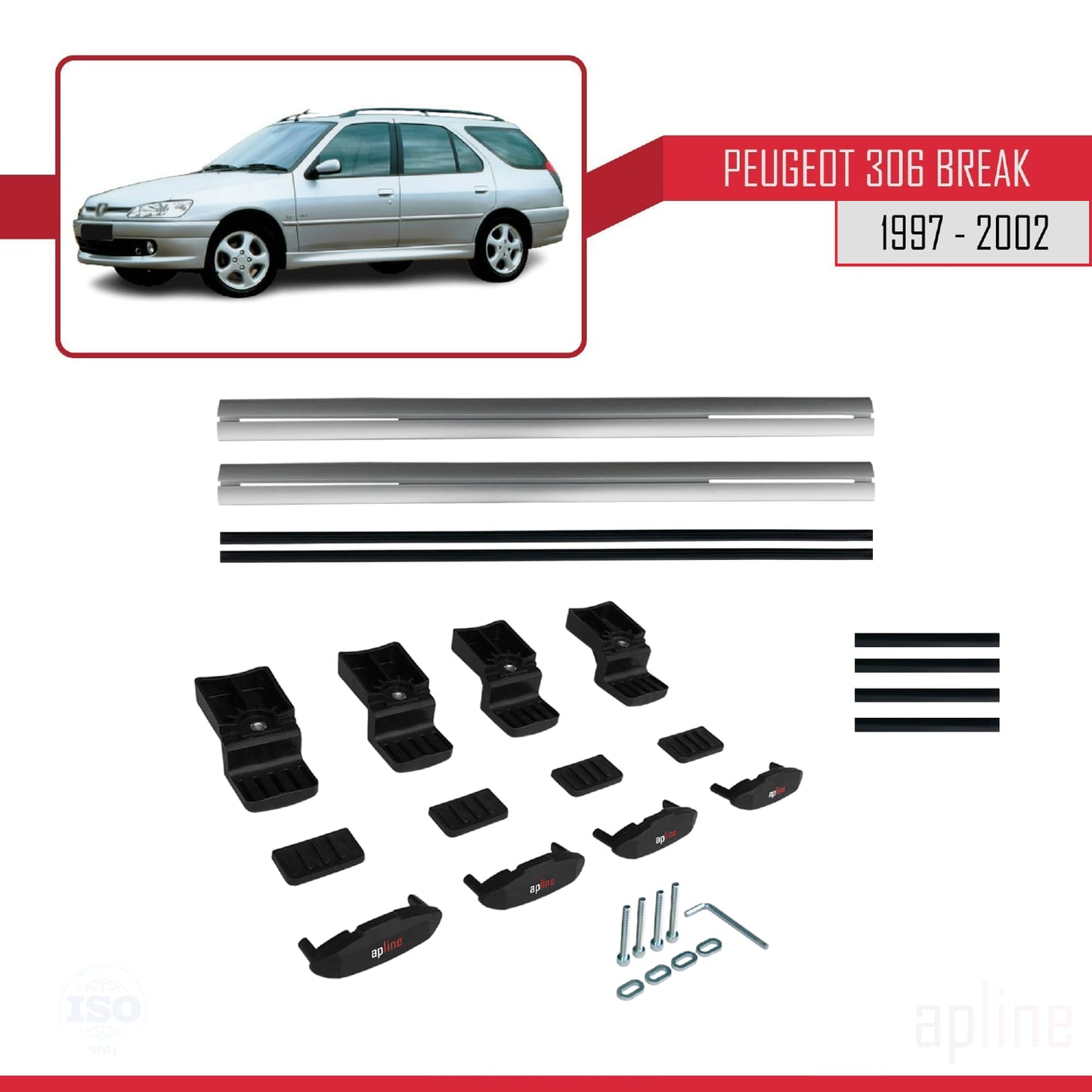 Compatible with Peugeot 306 SW 1997-2002 BASIC Model Car Roof Rack Cross Bar Grey Aluminium 2 Bars