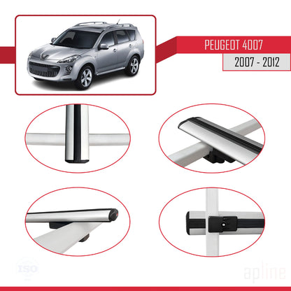 Compatible with Peugeot 4007 2007-2012 BASIC Model Car Roof Rack Cross Bar Grey Aluminium 3 Bars