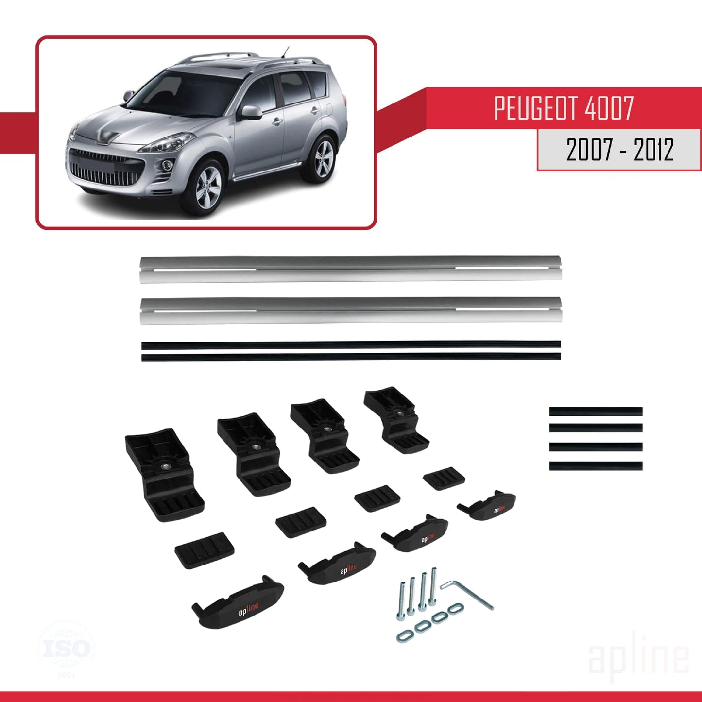 Compatible with Peugeot 4007 2007-2012 BASIC Model Car Roof Rack Cross Bar Grey Aluminium 2 Bars