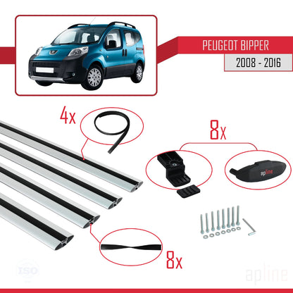 Compatible with Peugeot Bipper 2008-2017 BASIC Model Car Roof Rack Cross Bar Grey Aluminium 4 Bars