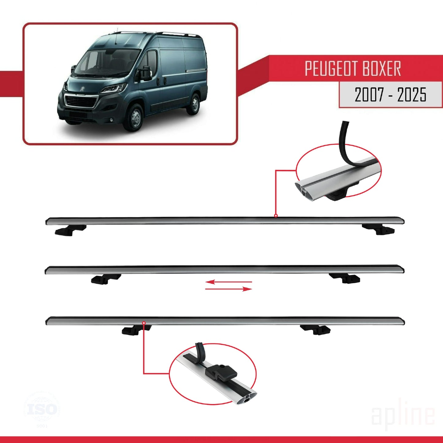Compatible avec Peugeot Boxer 2 2007-2025 BASIC Model Barres de Toit Railing Porte-Bagages de Voiture Gris Aluminium 2 Barres