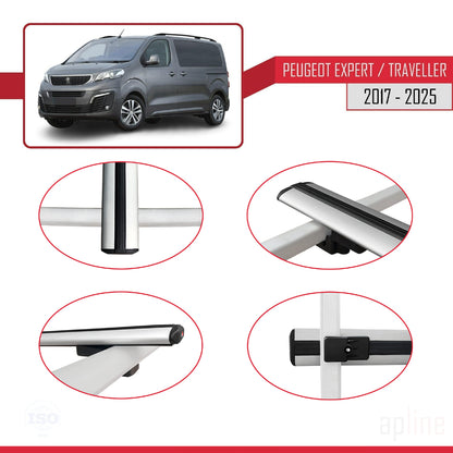Compatible avec Peugeot Expert 3 Traveller 2017-2025 BASIC Model Barres de Toit Railing Porte-Bagages de Voiture Gris Aluminium 3 Barres