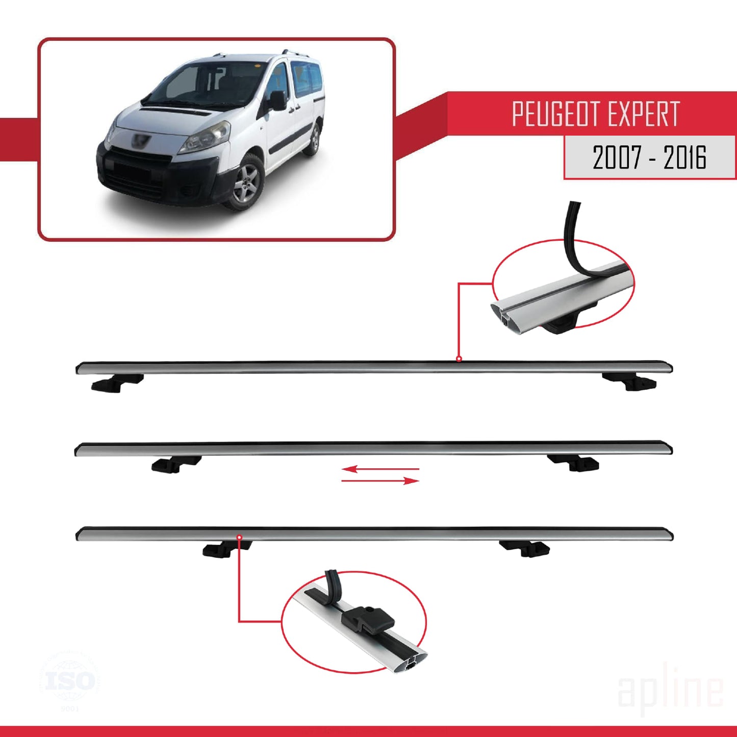 Compatible avec Peugeot Expert 2 2007-2016 BASIC Model Barres de Toit Railing Porte-Bagages de Voiture Gris Aluminium 2 Barres