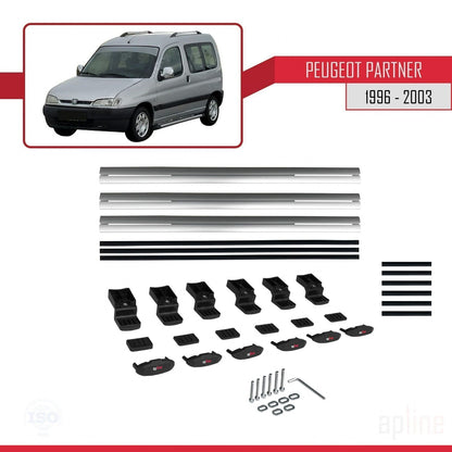 Compatible avec Peugeot Partner Pre-Facelift 1996-2003 BASIC Model Barres de Toit Railing Porte-Bagages de Voiture Gris Aluminium 3 Barres
